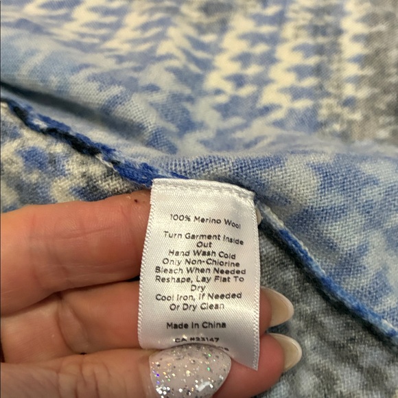 Talbots Merino Wool Open Front Cardigan Blue Gray Hounds Tooth Paisley Womens XL - Picture 7 of 9